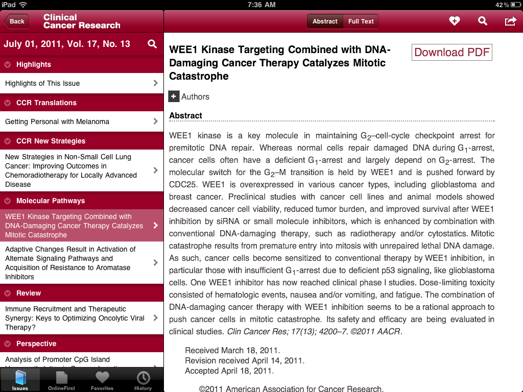 AACR iPhone App Abstract
